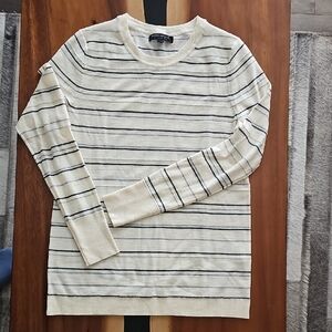 Banana Republic 100% Merino Wool Sweater. Cream/Black/Silver Striped Long Sleeve